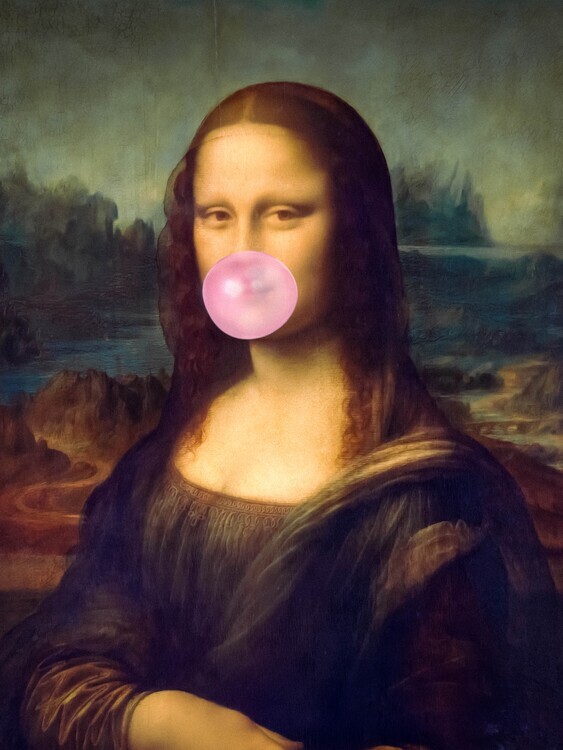 autor Plakát, Obraz - Mona Lisa Bubble Gum - Funny Minimalist Collage, 30 × 40 cm
