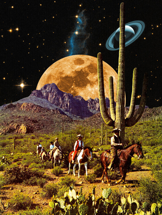 autor Plakát, Obraz - Cowboys in Space - Retro-Futuristic Cowboy Art Print, 30 × 40 cm
