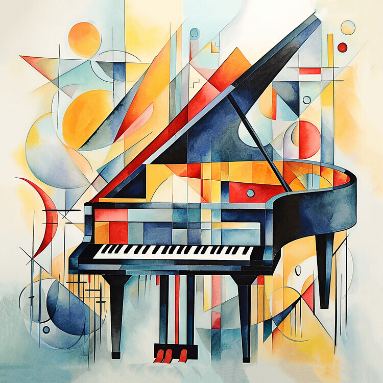 autor Plakát, Obraz - Abstract piano keys, Kandinsky abstract style, music artwork, 40 × 40 cm