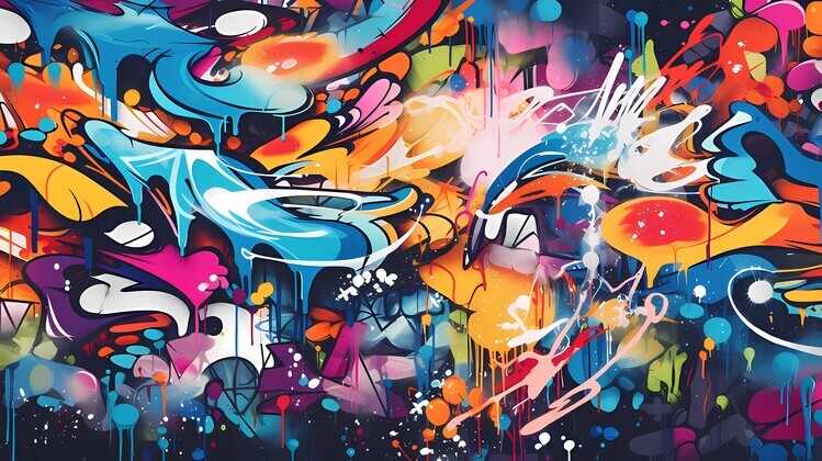 autor Plakát, Obraz - Gigant Size Graffiti Wallpaper Unleashing Colorful Urban Art, 40 × 22.2 cm