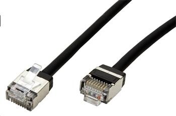 Roline U/FTP patchkabel kat. 6a, LSOH, tenký, krátký konektor, 0,5m, černý