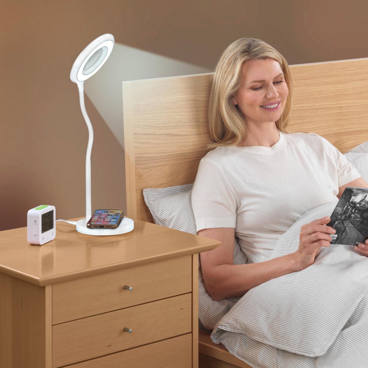 LED Stolní lampa s lupou, bílá