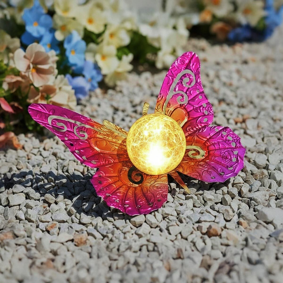 LED Solární dekorace Motýl, růžovo-zlatá barva