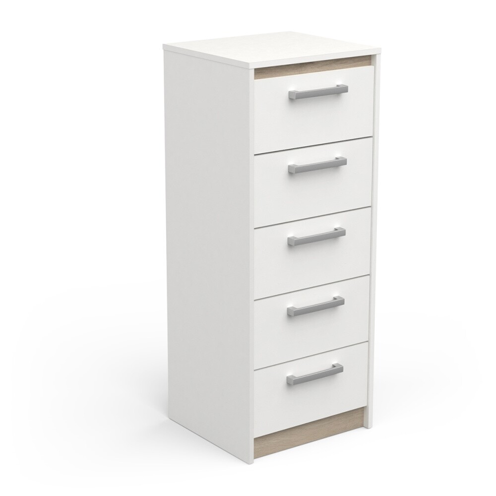 Komoda TODY 5S úzká, bílá/dub kronberg