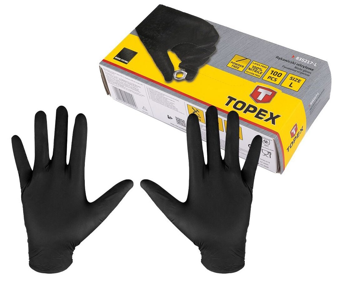 Rukavice jednorázové nitril 100ks Topex - L