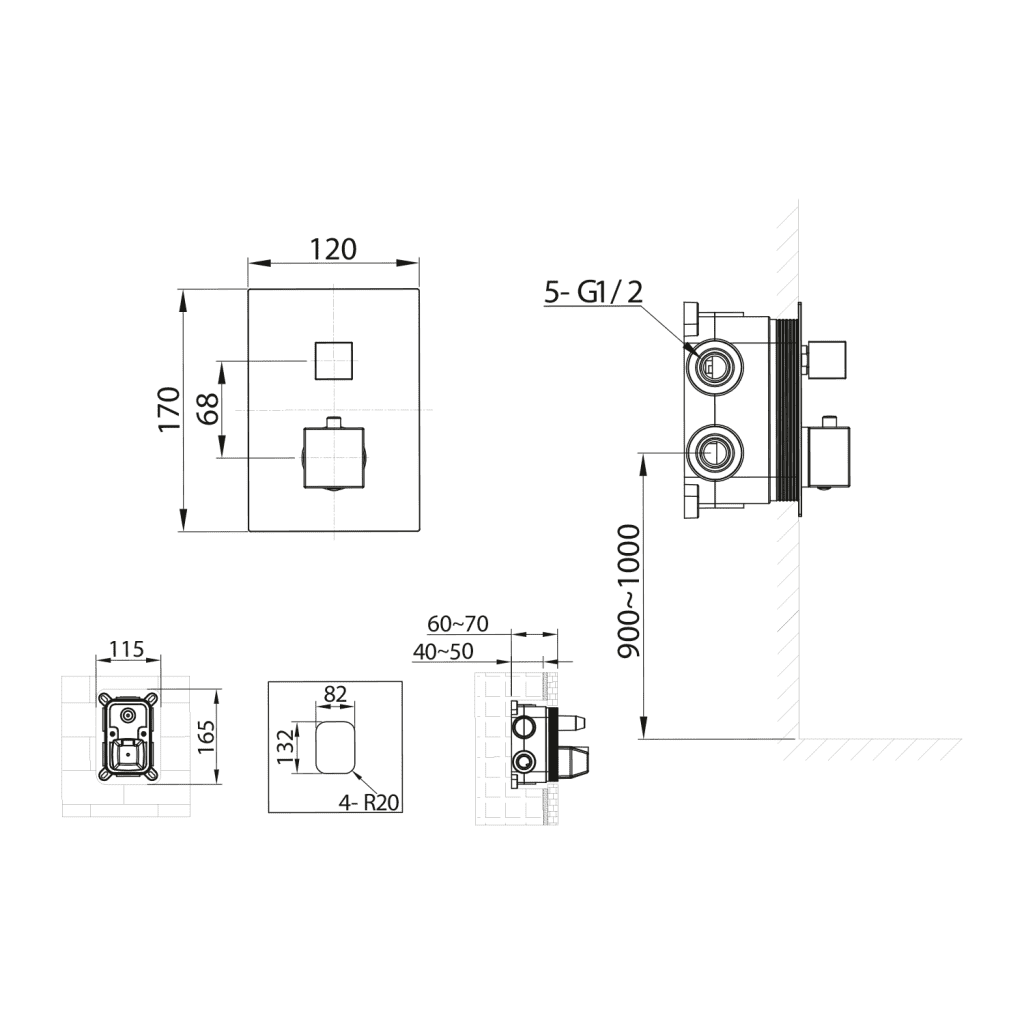 SAPHO Podomítková sprchová termostatická baterie, box, 3 výstupy, chrom 1102-33