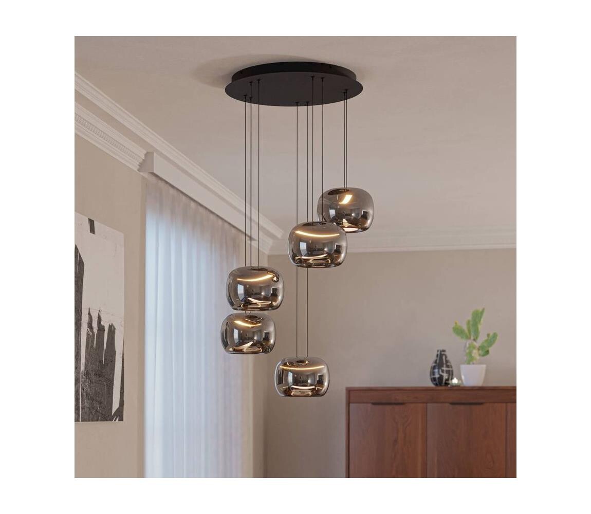 Eglo 390434 - LED Stm. lustr na lanku HORTUNAS 5xLED/5,8W/230V černá/kouřová 390434