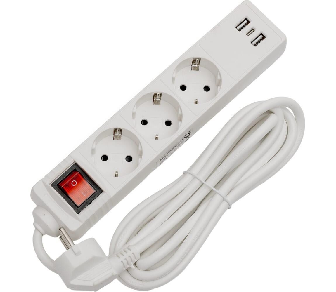 Prodlužovací kabel s vypínačem 3Z+2xUSB-A+1xUSB-C 3m SCHUKO bílá FL3G3WUSB