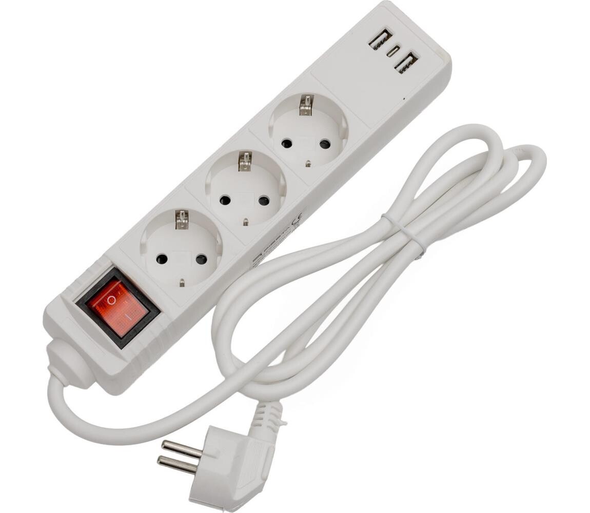 Prodlužovací kabel s vypínačem 3Z+2xUSB-A+1xUSB-C 1,5m SCHUKO bílá FL3G15WUSB