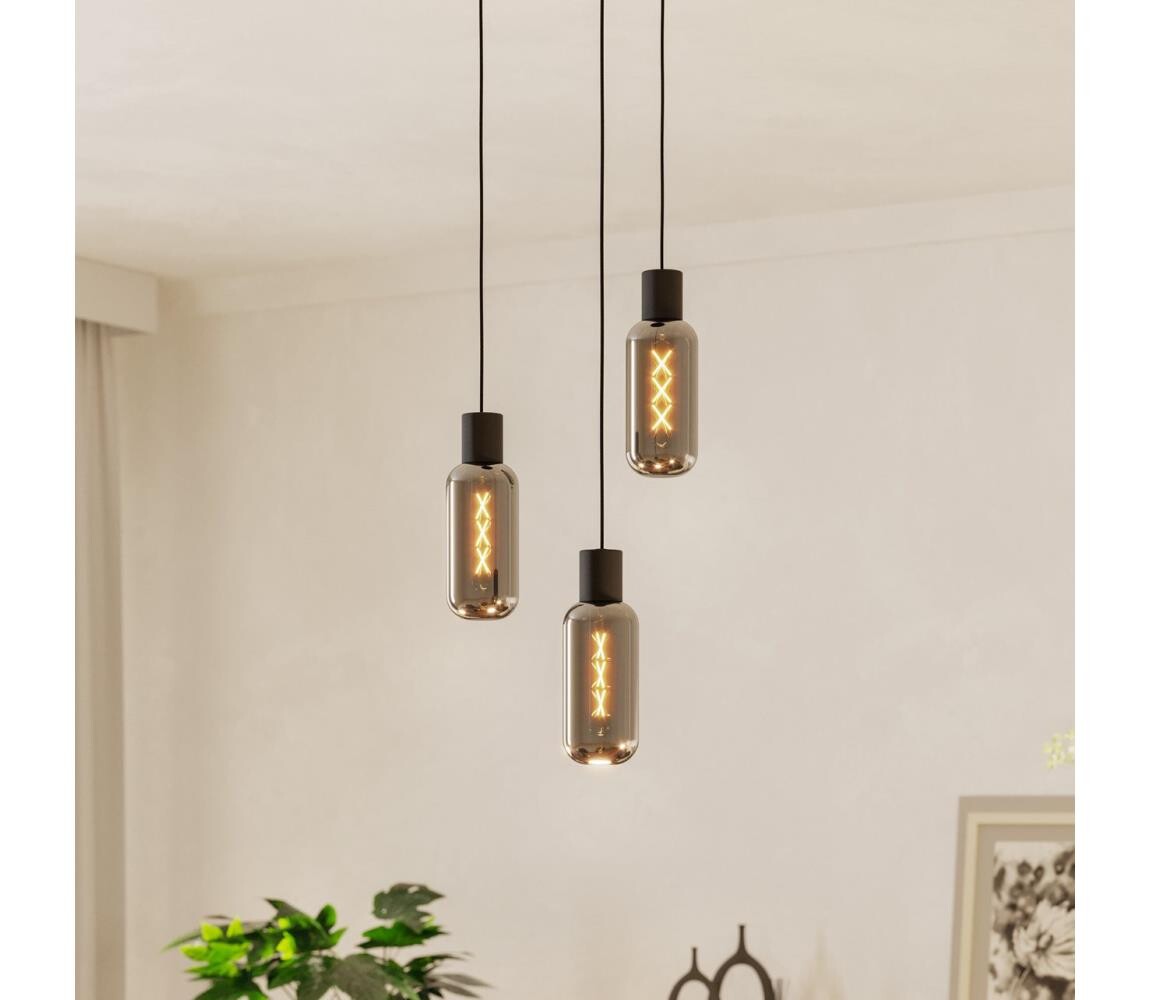 Eglo 901004 - Lustr na lanku MAIONE 3xE27/4W/230V černá/kouřová 901004