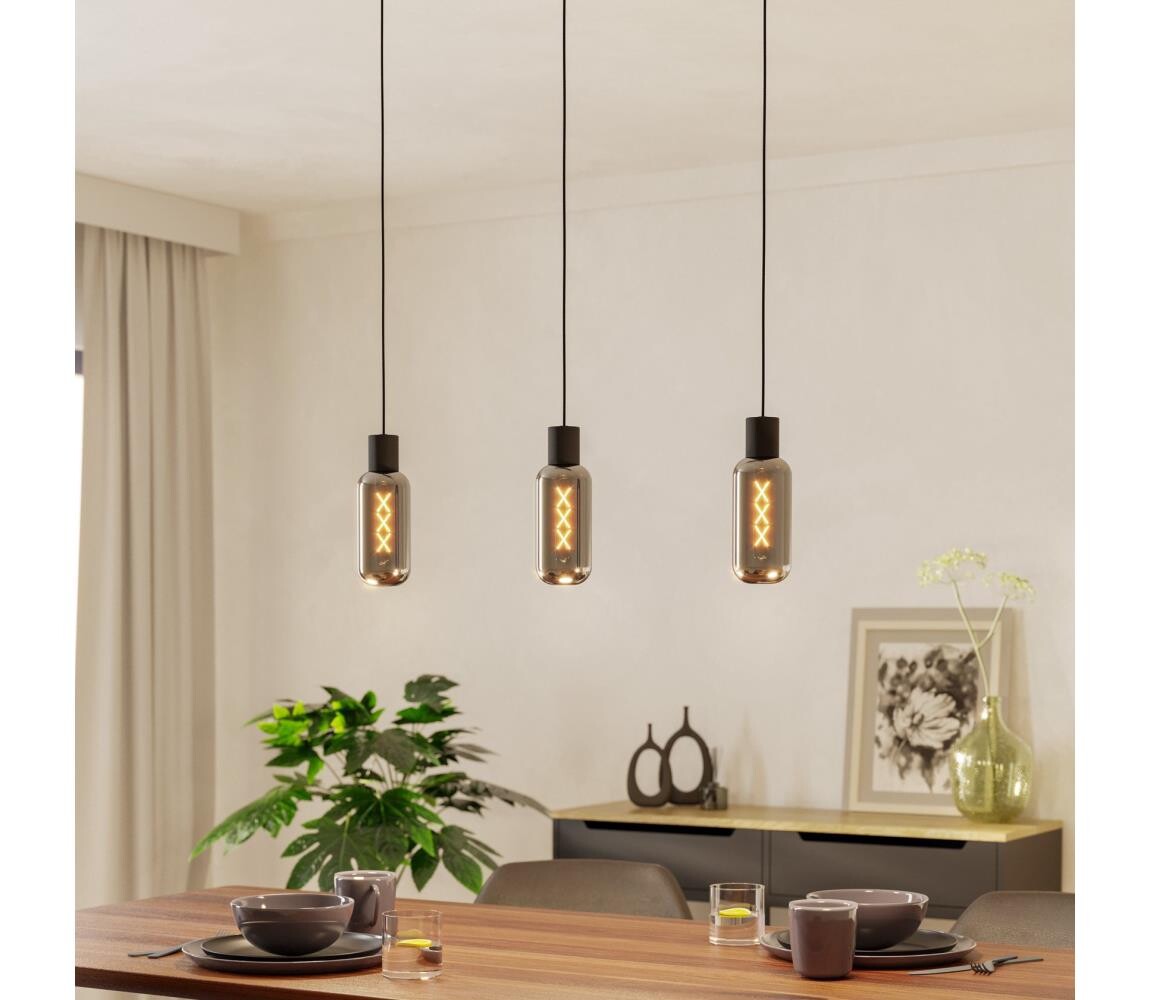 Eglo 901005 - Lustr na lanku MAIONE 3xE27/4W/230V černá/kouřová 901005