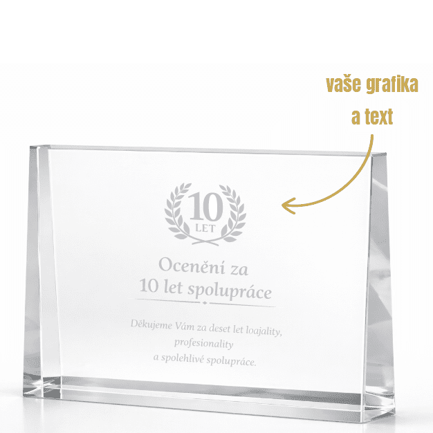 Dekorant Skleněná trofej s gravírováním OBDÉLNÍK 13x18x3 cm 1KS 200*80*30MM