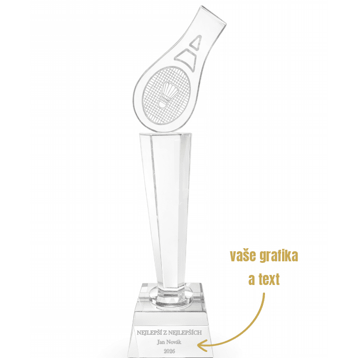 Dekorant Skleněná trofej na badminton s gravírováním 23 cm 1KS