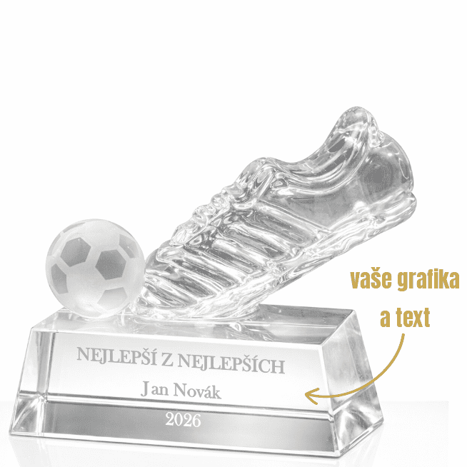 Dekorant Skleněná fotbalová trofej na podstavci s gravírováním KOPAČKA 1KS