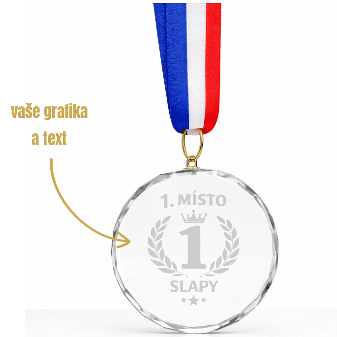 Dekorant Skleněná medaile s pískováním vlatního textu nebo motivu 1KS