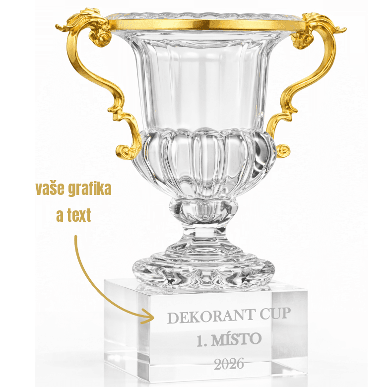 Dekorant Skleněná trofej na podstavci pro vítěze GOLD 20x17 cm 1KS
