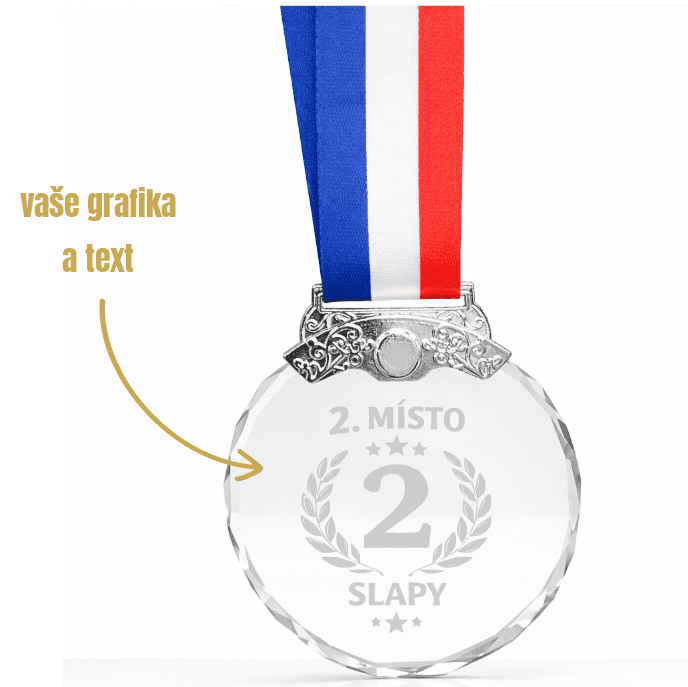 Dekorant Stříbrná skleněná medaile s pískováním vlatního textu nebo motivu 1KS