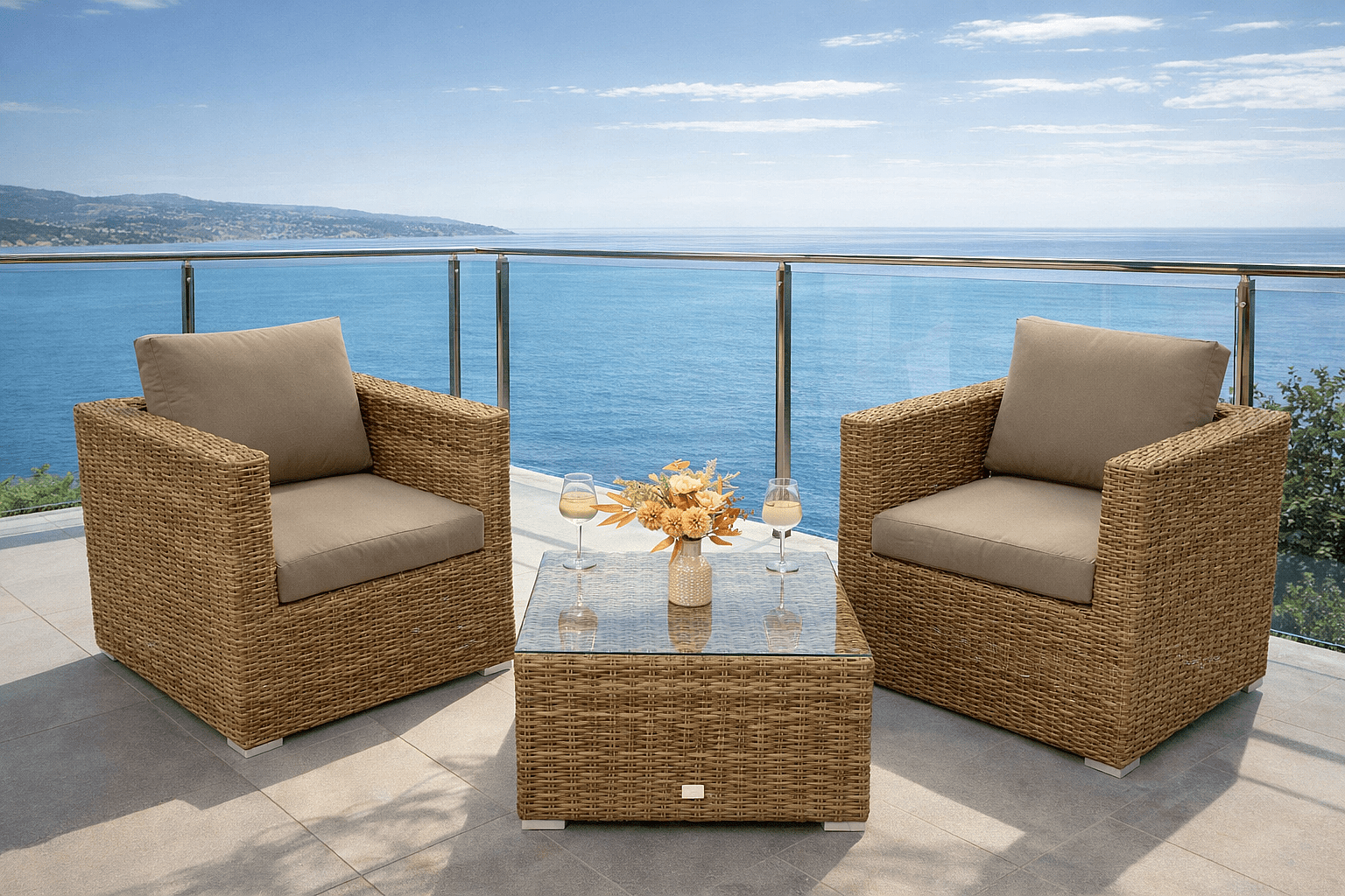 DEOKORK Ratanová variabilní sestava MALIBU  pro 2 osoby (béžovo-hnědá)