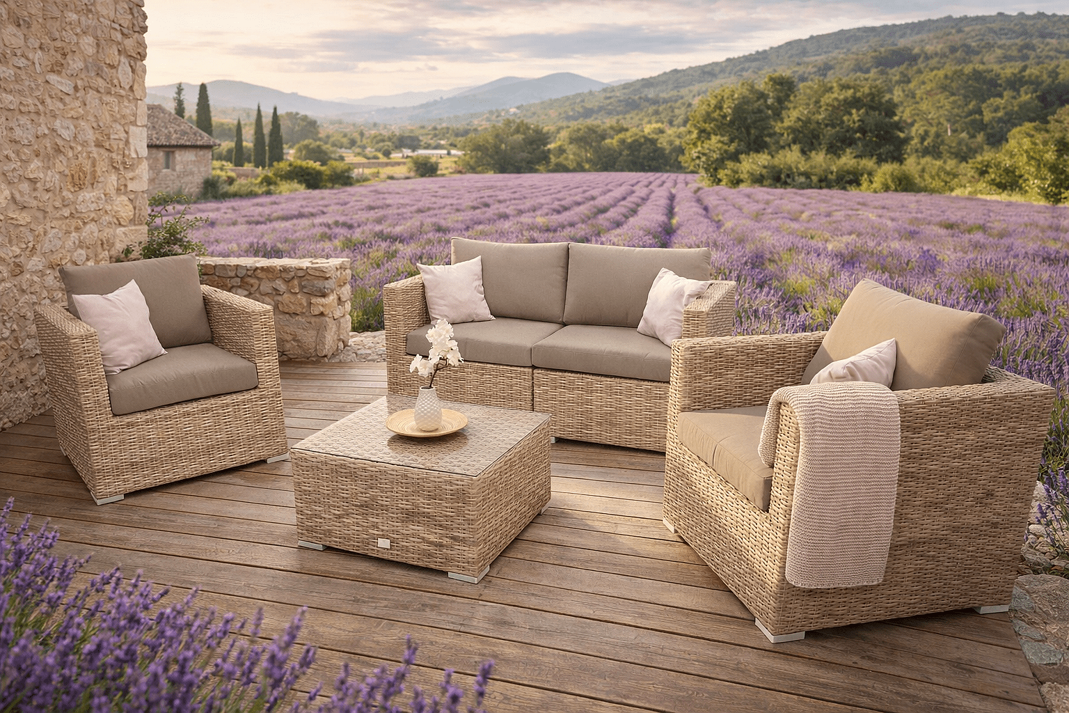 DEOKORK Ratanová variabilní sestava MALIBU  pro 4 osob (cappuccino)