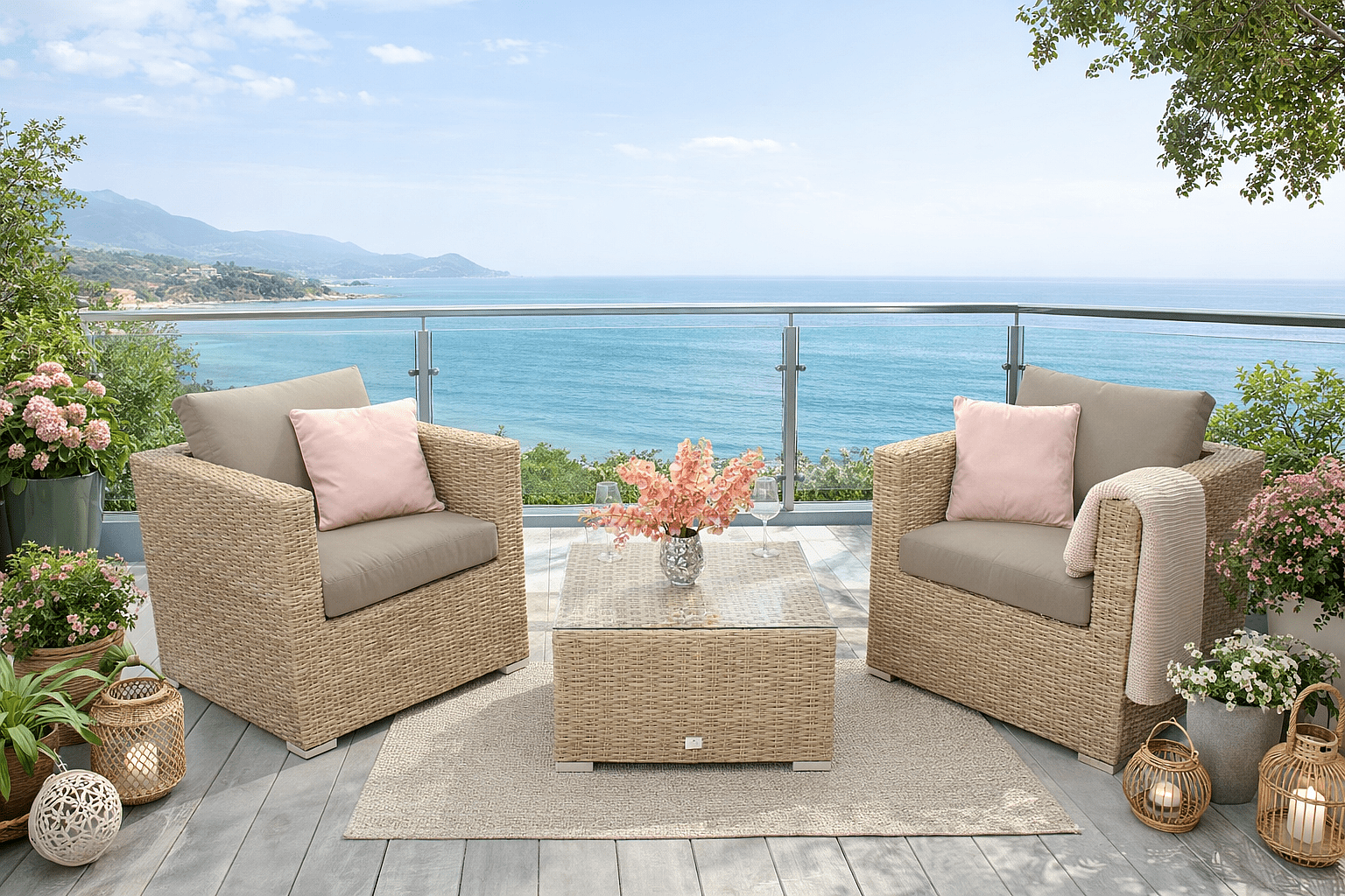 DEOKORK Ratanová variabilní sestava MALIBU  pro 2 osoby (cappuccino)