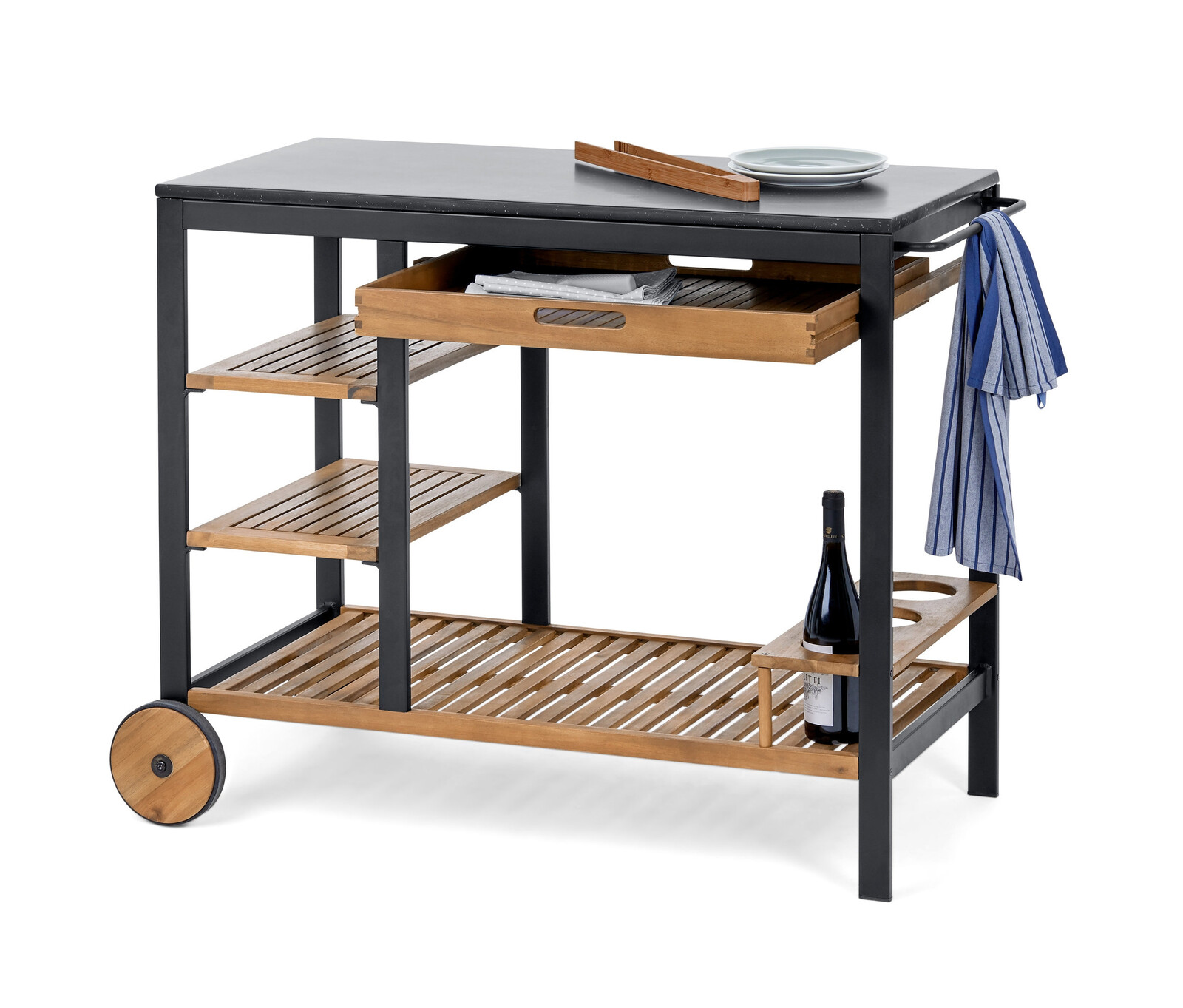 Tchibo - Grilovací vozík s polycementovou pracovní plochou - barva: černá