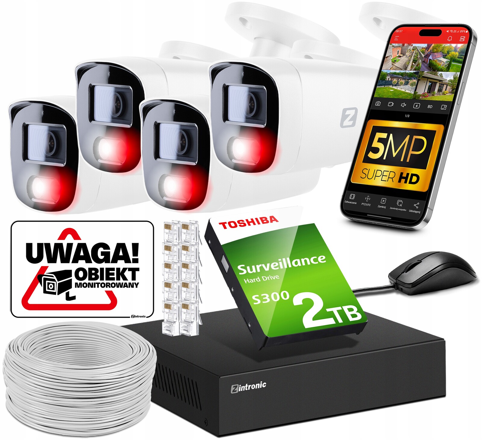 Sada Kamer Pro Monitorování 5MPX Ip Poe 4 Kamery 2TB Audio Detekce Lidí