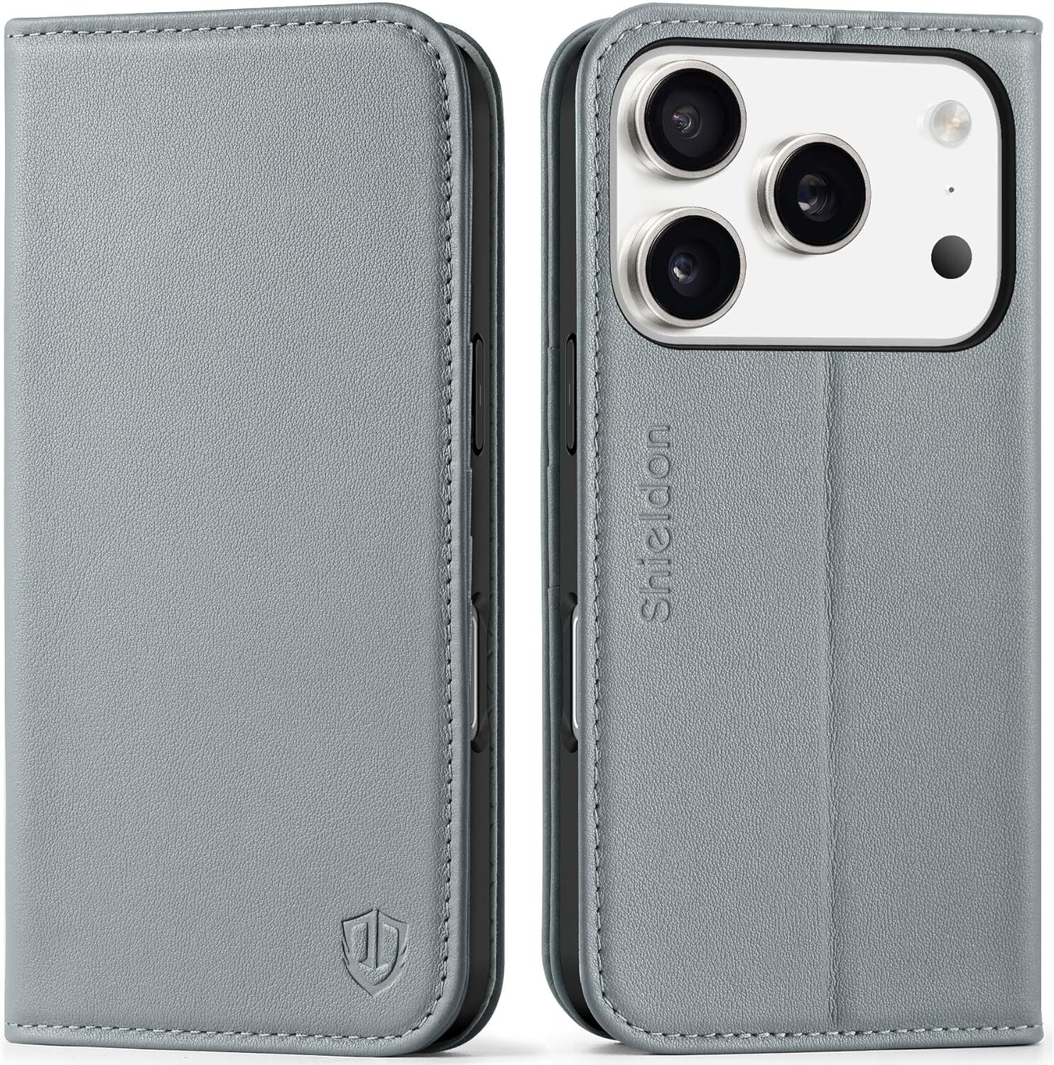 Flipové pouzdro Z Pravé Kůže Shieldon pro Apple iPhone 17 Pro Max, šedé