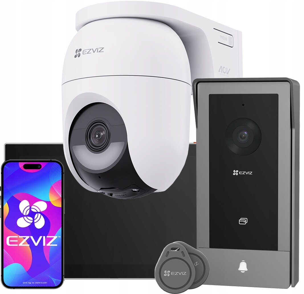 Set Videodomofonu CP5 Wifi Ezviz 2-ŽILOVÝ Čtečka Klíčenek Kamera CB8c 4MP