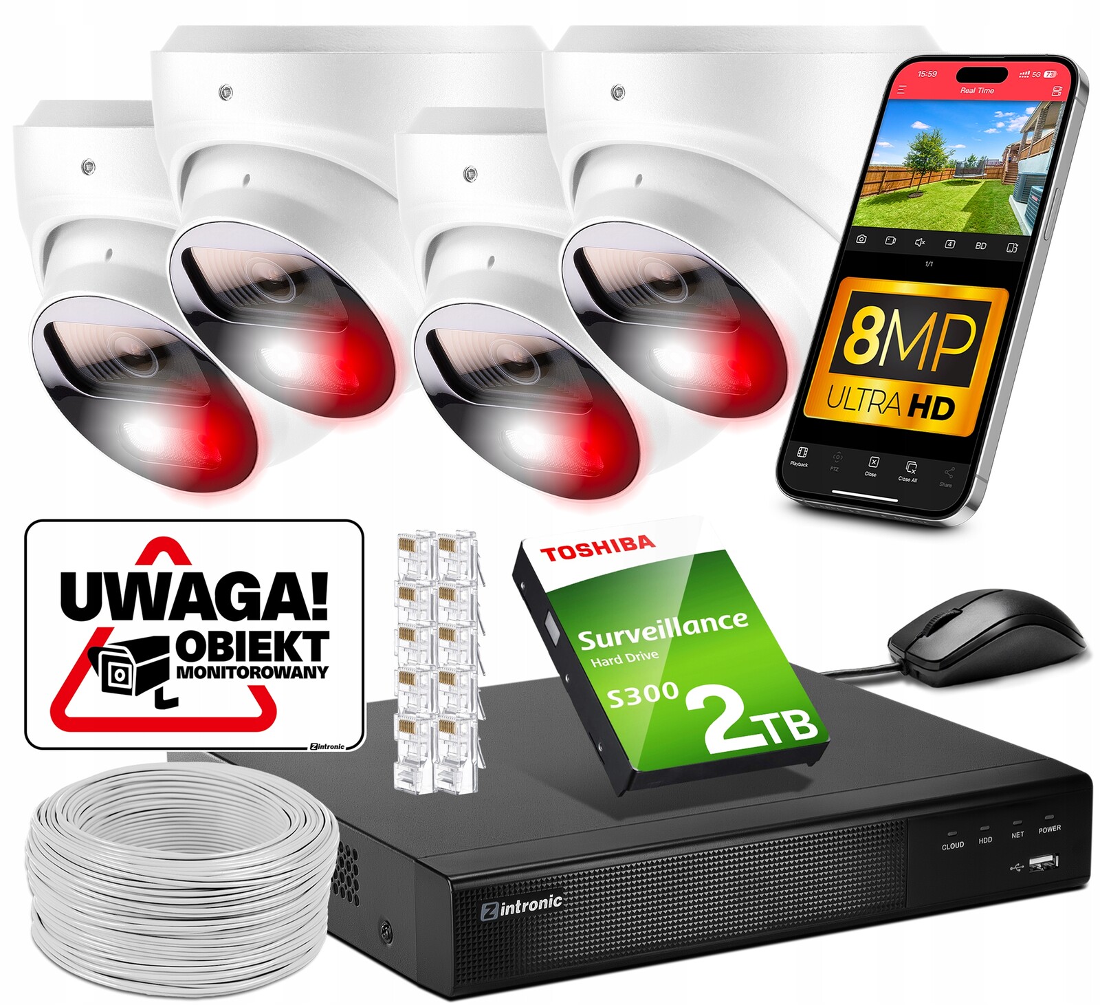 Monitorování Obchodu 4 kamery Poe 4K Uhd 8MPx Kopulky Detekce, Audio 2TB