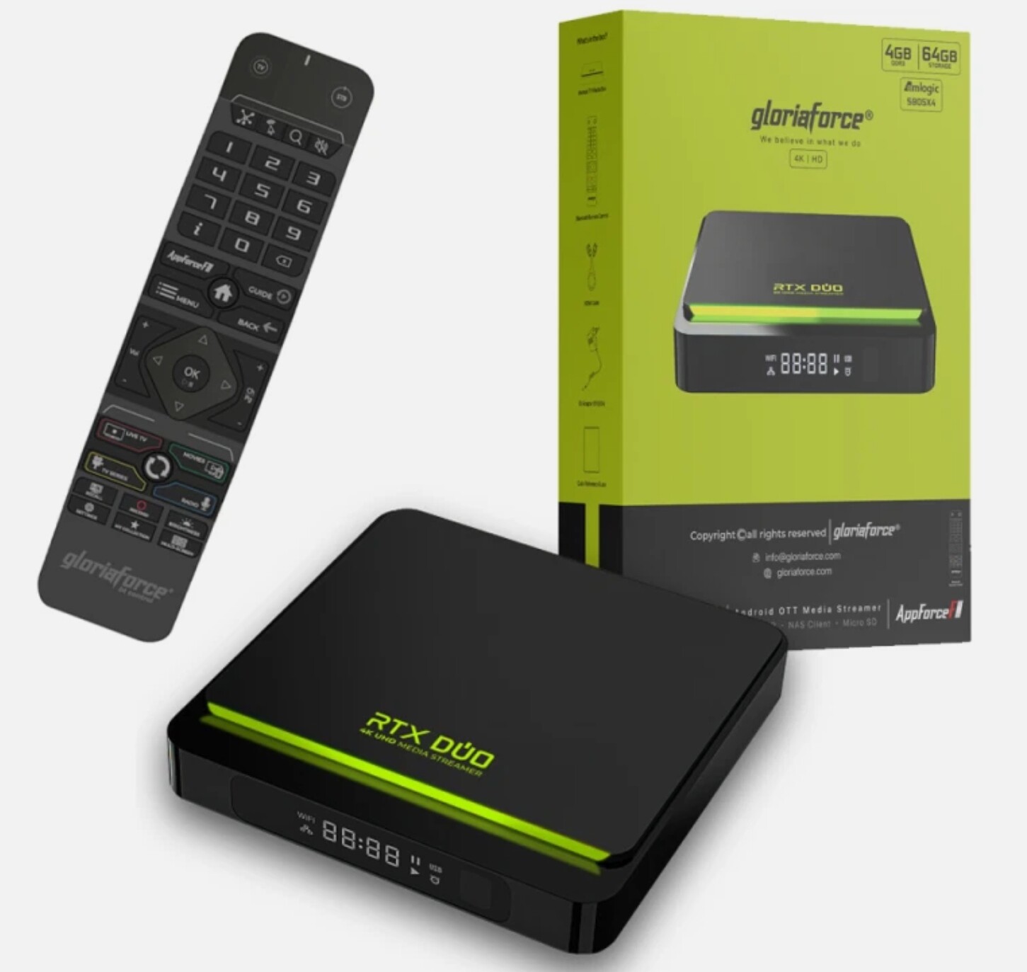 Gloriaforce Rtx Duo 4K Android S905X4 4/64GB Ip Tv Box