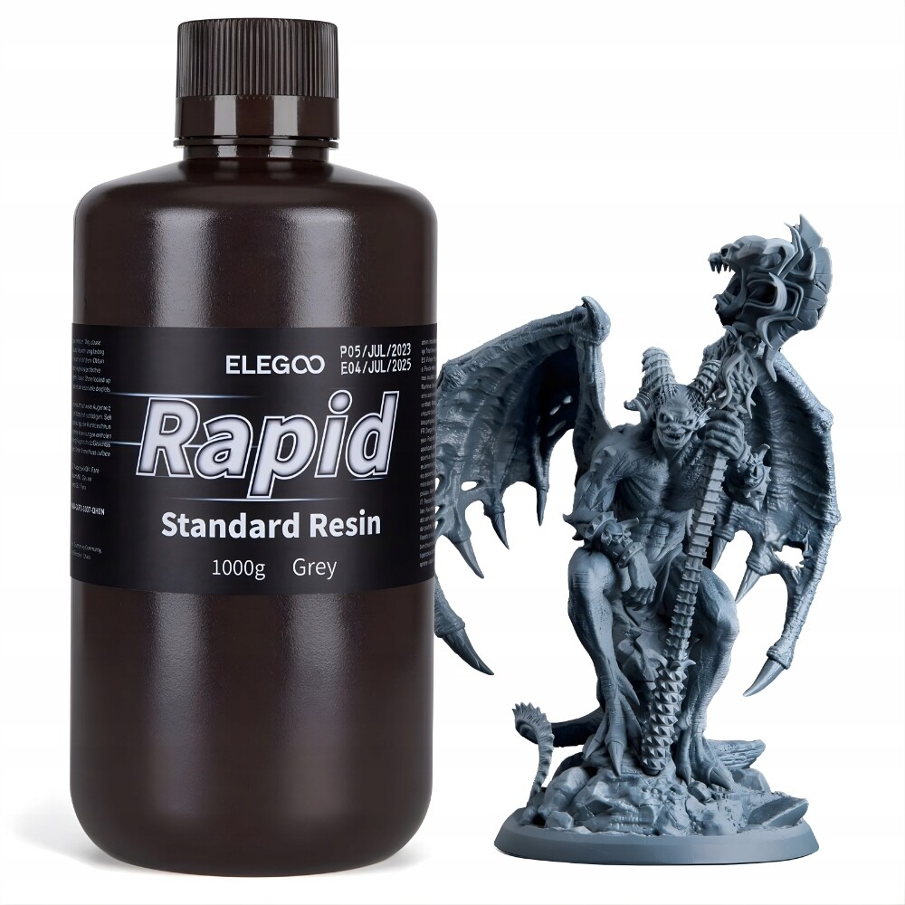 Uv pryskyřice Elegoo Rapid Standard Grey Šedá Přesná 1 kg 1 l pro 3D tiskárnu