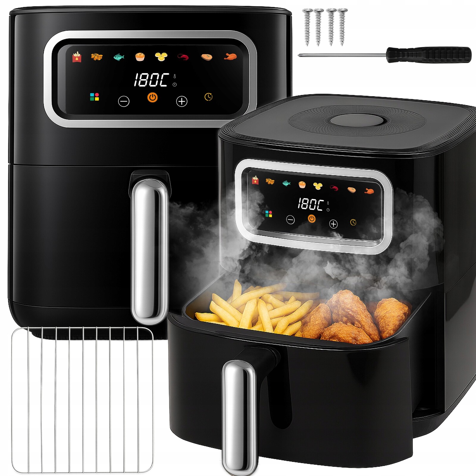 Beztuková Fritéza Airfryer Fritéza 1500 W Mísa 5,5 L 8 Programů