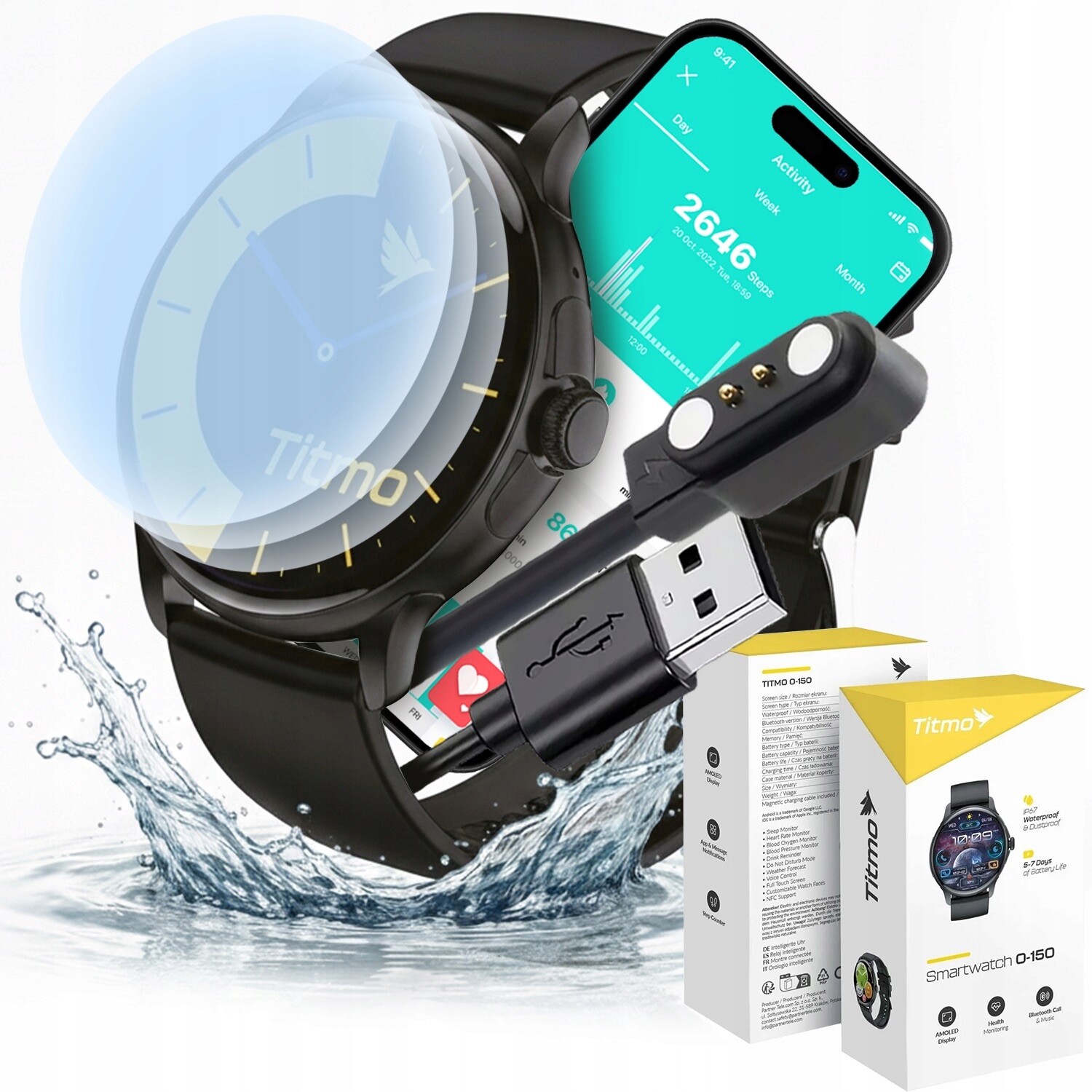 Titmo Chytré Hodinky Pánské vodotěsné sportovní hodinky Amoled 3x Sklo