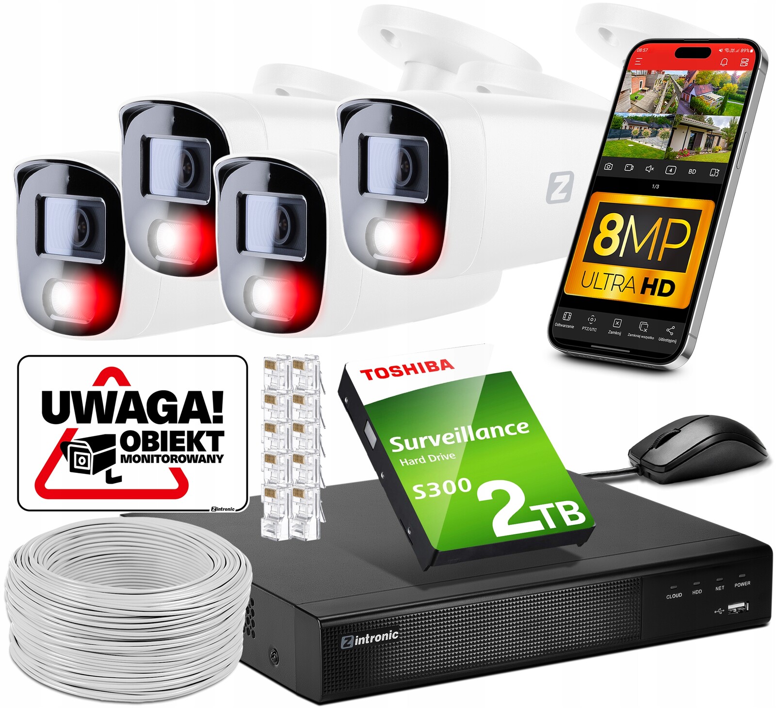 Monitorovací sada 4x Kamera 4K 8MPx Poe Audio Detekce lidí 2TB