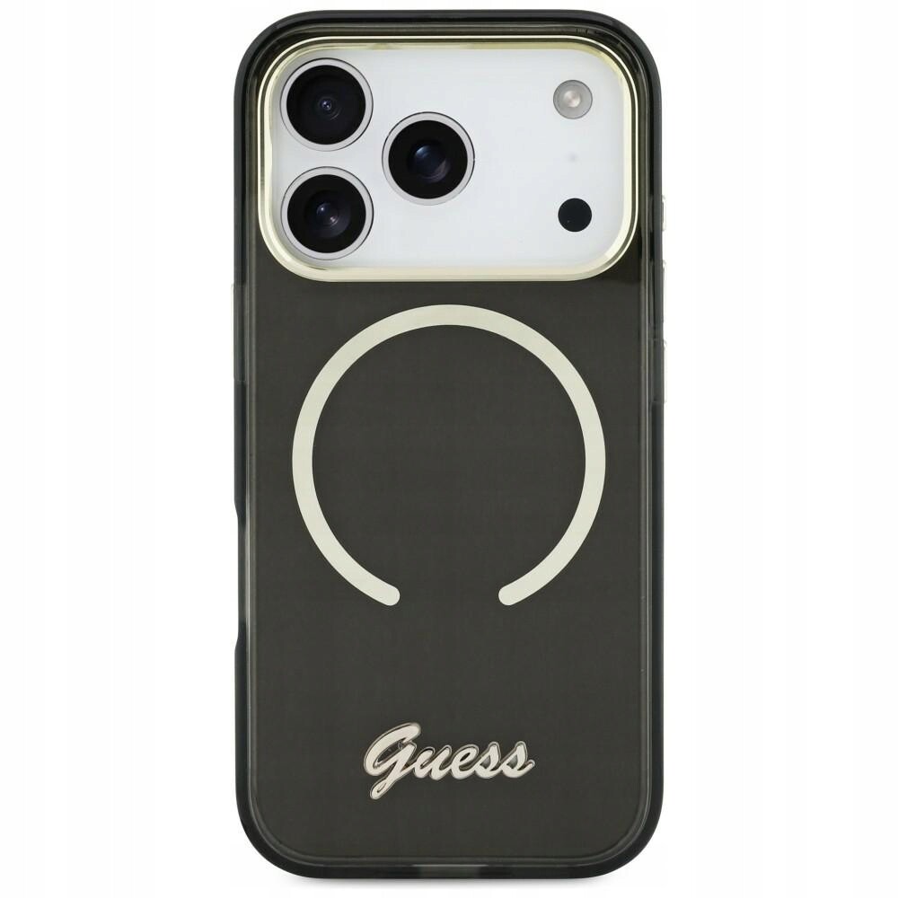 Pouzdro Guess IML Script Metal MagSafe pro iPhone 17, černé