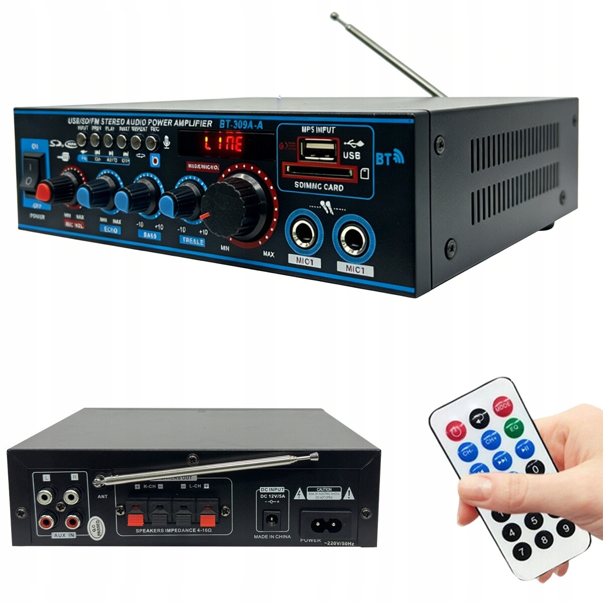 Audio Zesilovač S Dálkovým Ovládáním A LCD Obrazovkou Podporuje Přehrávání Souborů MP3