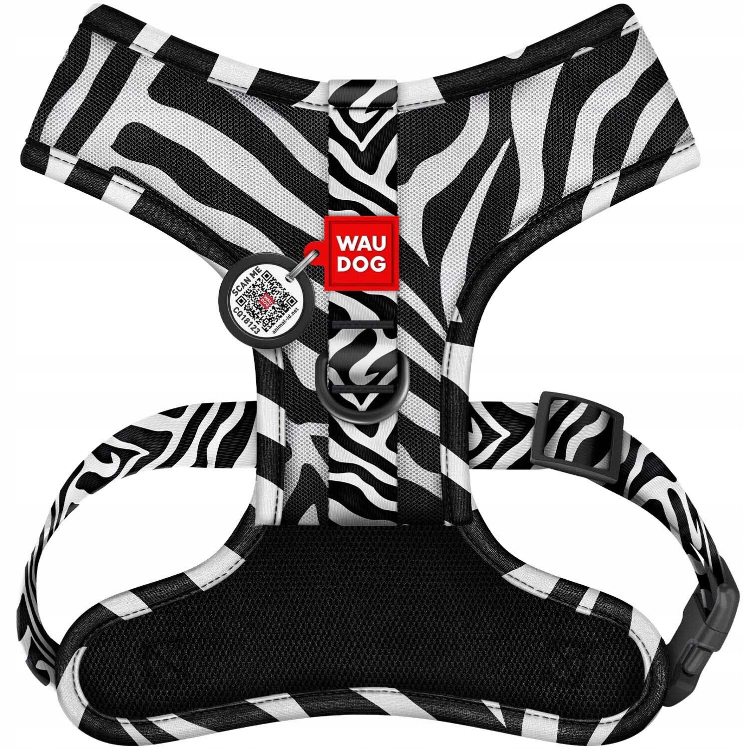 Waudog Mesh postroj pro psa prodyšný s Qr adresářkou, vzor „Zebra“, S