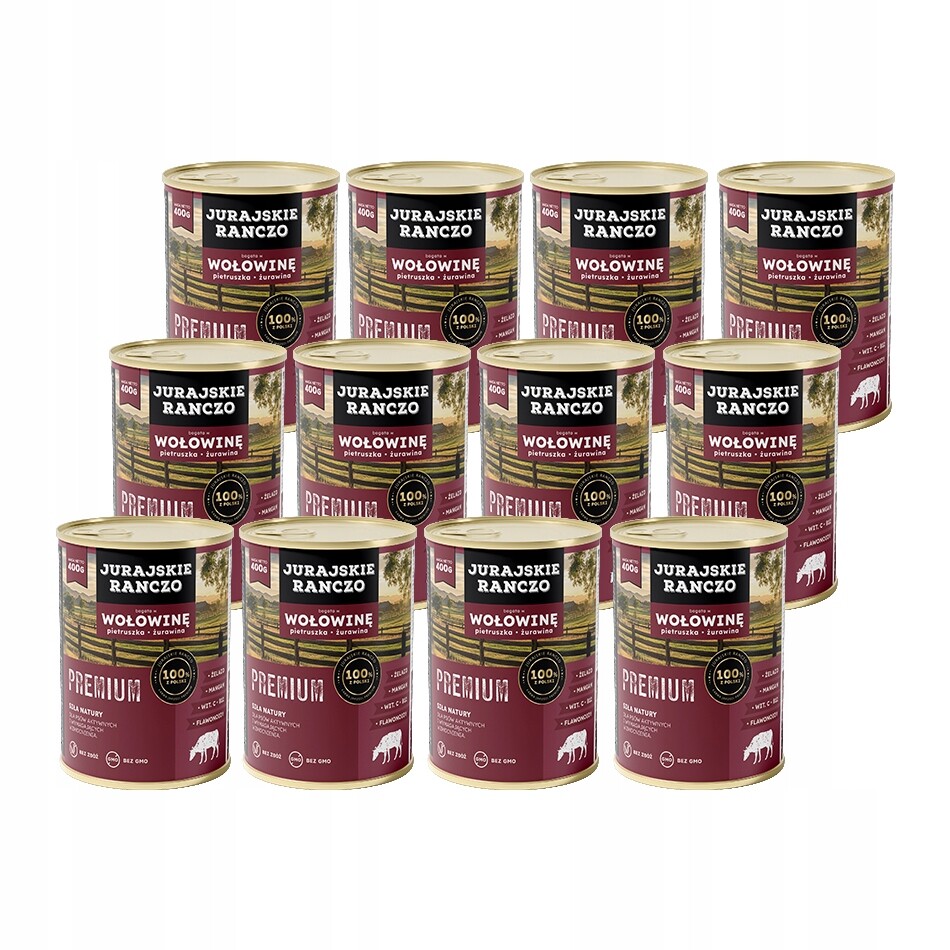 Vlhké krmivo pro psy Jurské Ranč Premium hovězí petrželová konzerva 400 g