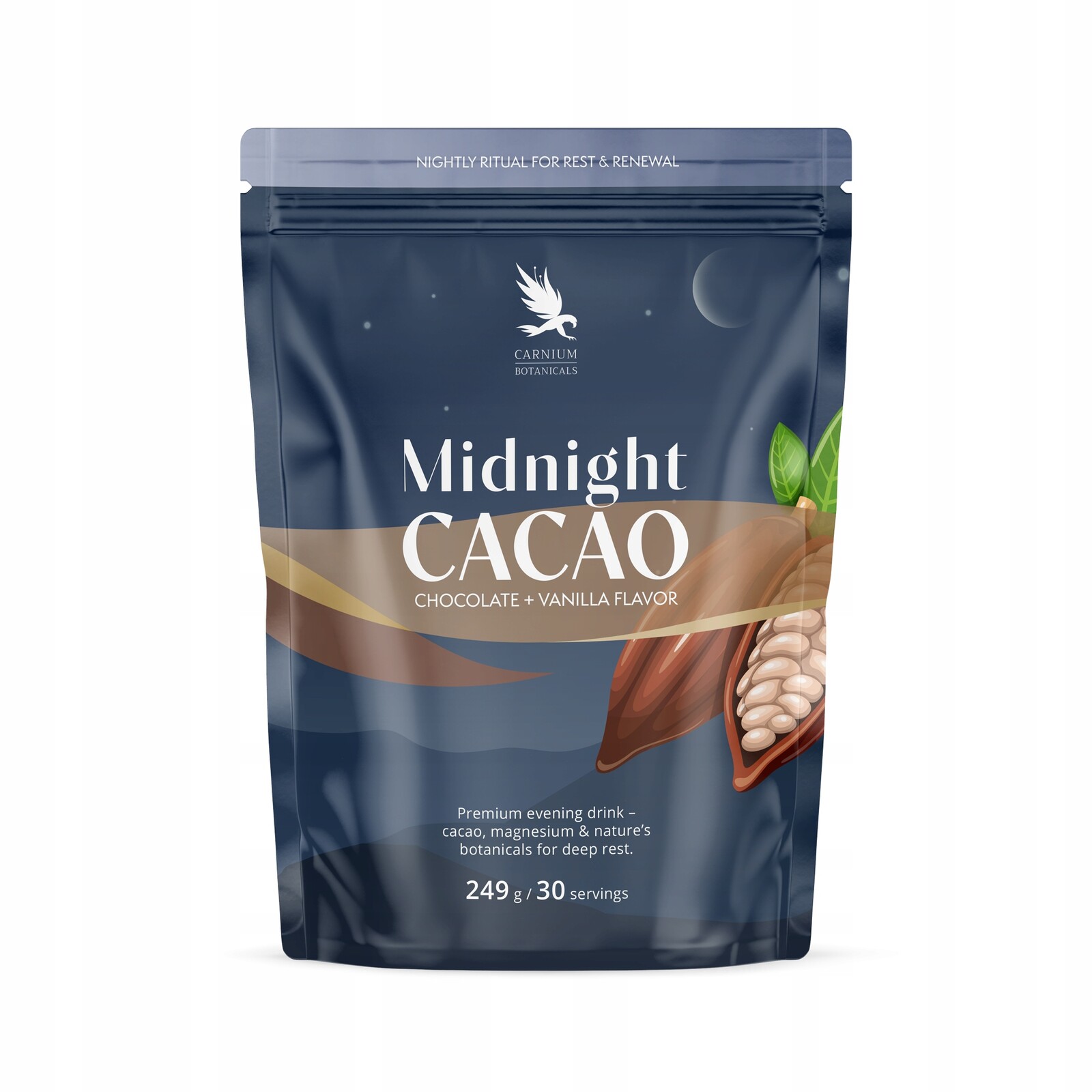 Prémiový čokoláda vanilka nápoj Midnight Cacao Carnium Botanicals