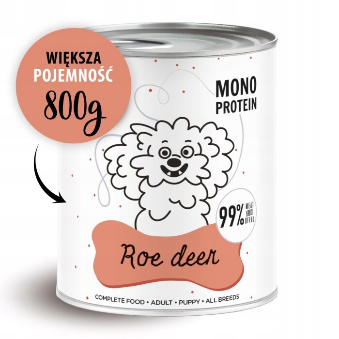 Paka Zwierzaka Pepe Roe Deer mokré krmivo pro psy 99% srnčí 6x800g