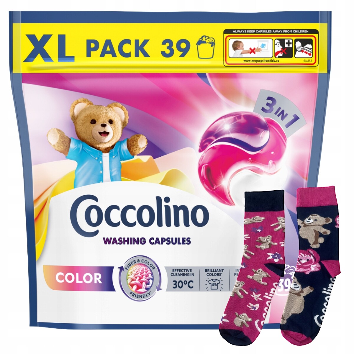 Sada Coccolino XL Kapsle 3v1 na praní barev Ponožky Růžové