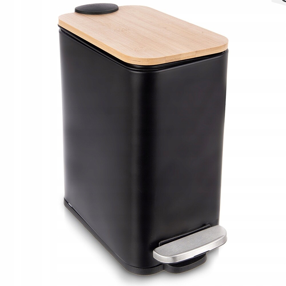 Odpadkový Koš S Pedálem Ocelový Černý Úzký Do Koupelny Black 5 L