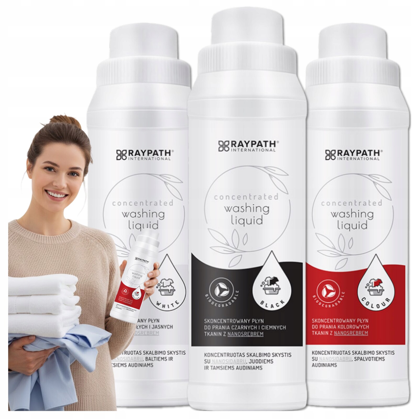 Raypath 3x Sada tekutých pracích prostředků na koncentrované prádlo, světlé, tmavé, barevné
