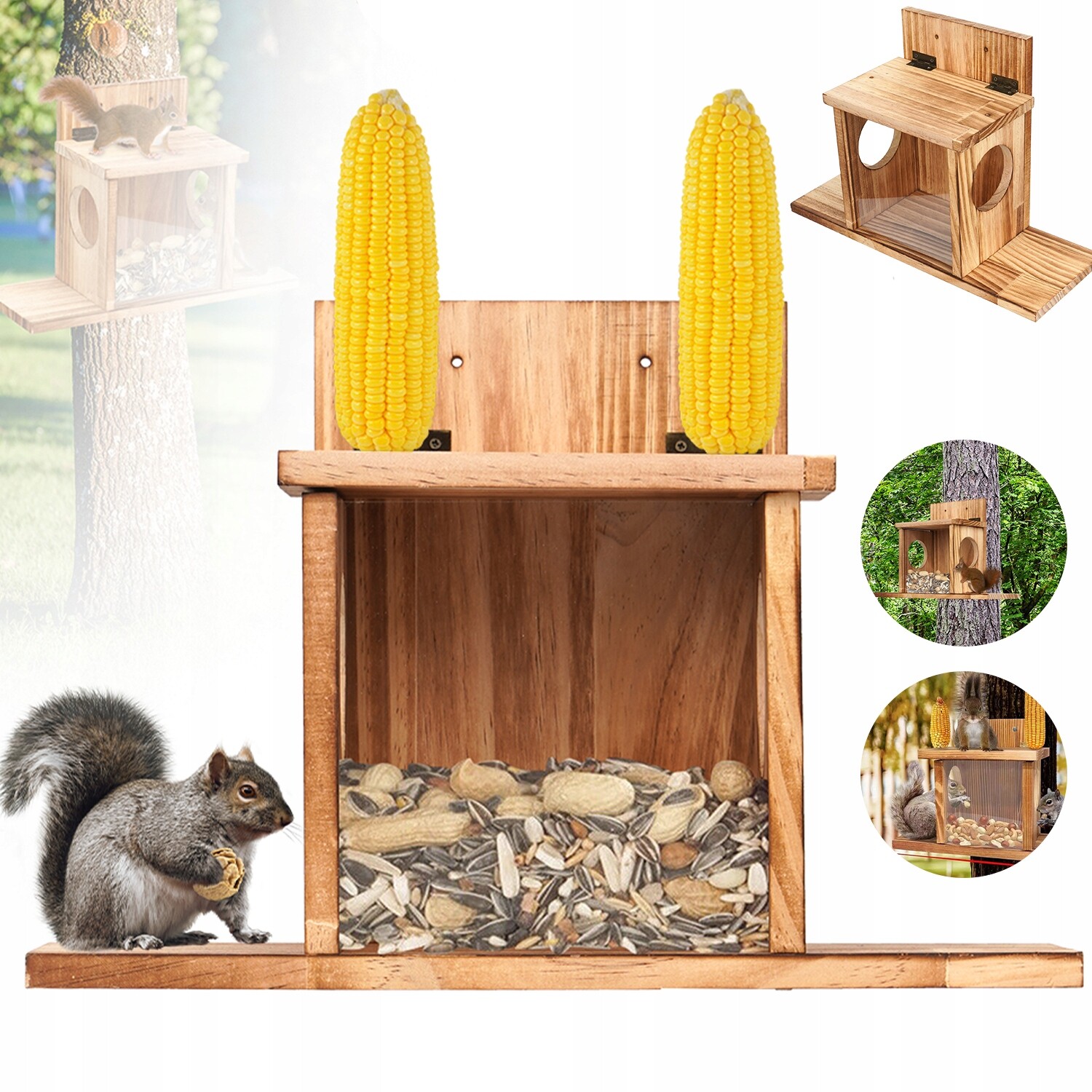 Dřevěný Domeček Na Krmení Pro Veverky A Lesní Zvířata S Podavačem Do Zahrady