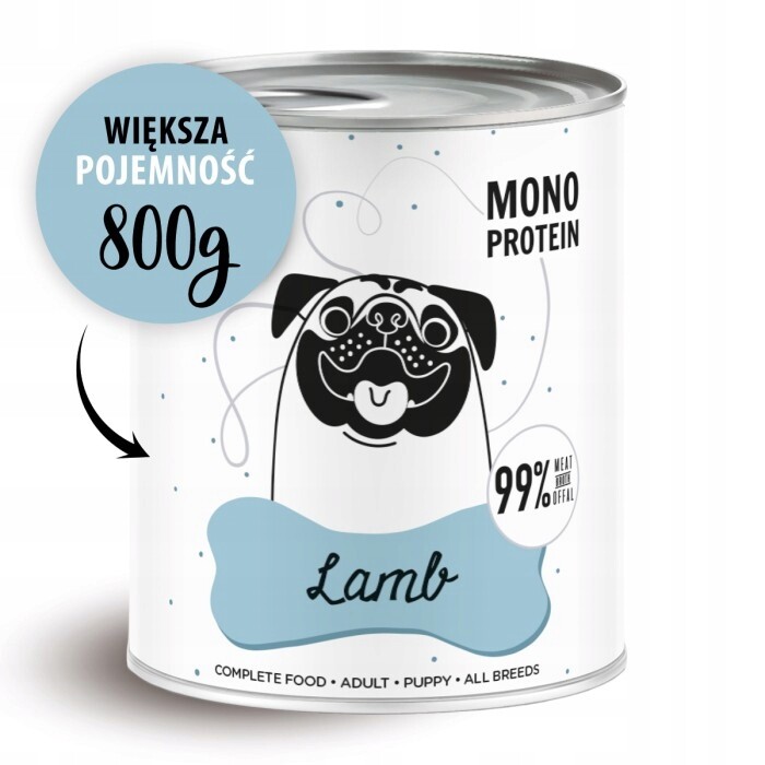 Paka Zwierzaka Pepe Lamb mokré krmivo pro psy 99% jehněčí 6x800g