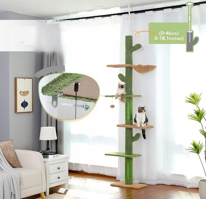 Škrabadlo pro kočky od podlahy po strop, věž Kaktus 275 cm XXL