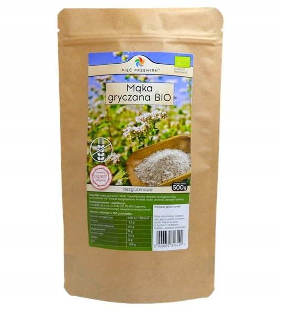 4x Pohanková mouka celozrnná bezlepková Bio 500 g Pięć Przemian