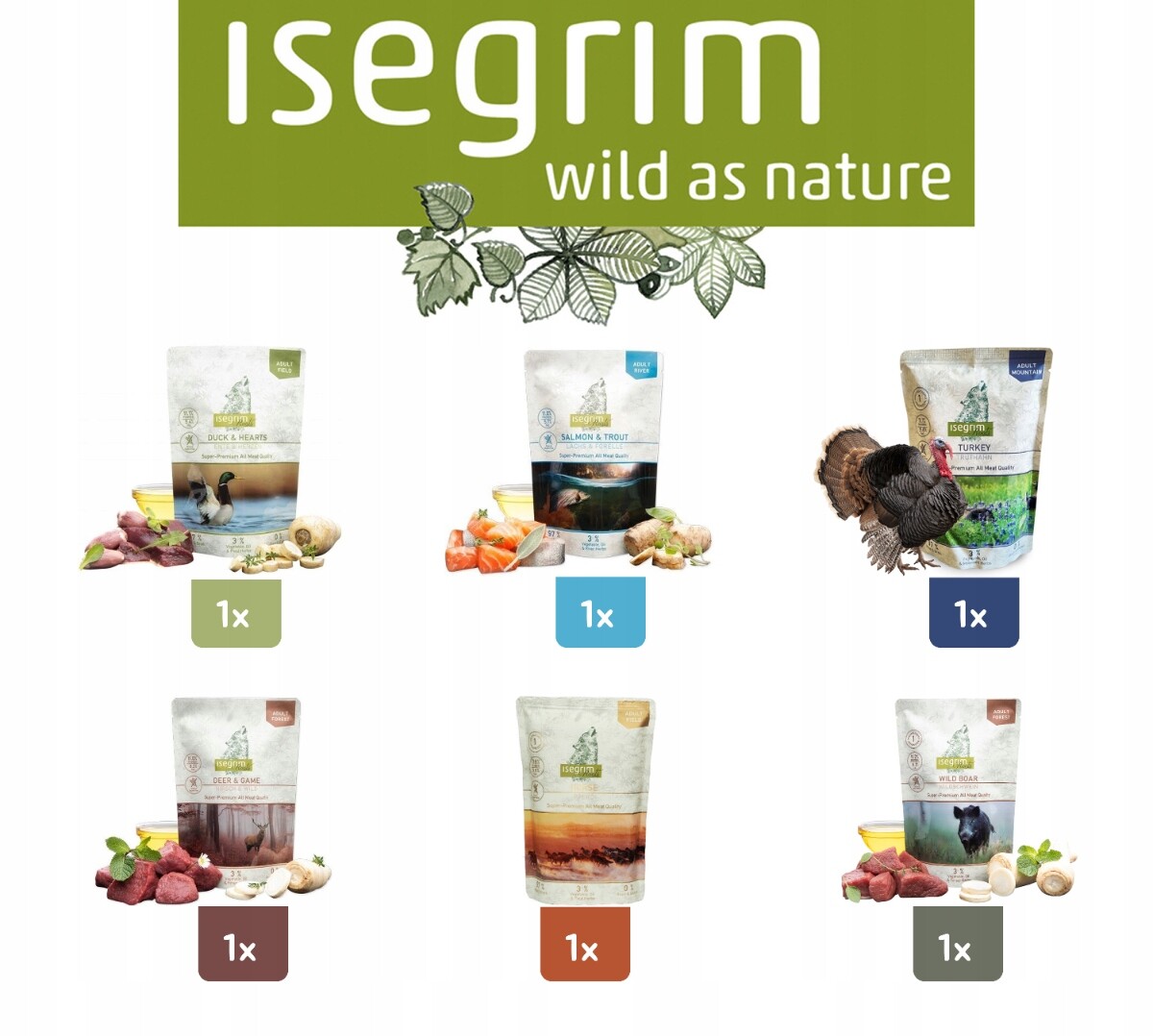 Isegrim Premium mix chutí Vlhké krmivo 6x410g
