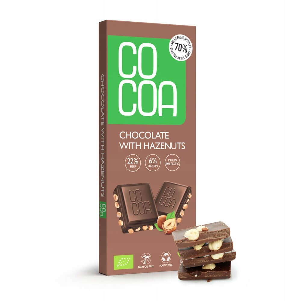 4 x Čokoláda S Lískovými Ořechy 70 % Méně Cukru Bio 40 g Cocoa