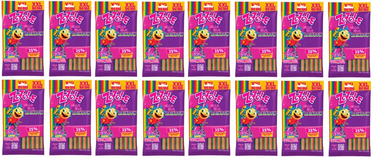 16 x 150 g Zozole Hello Duhové želé želé bonbony s ovocnou příchutí, kyselý Karton